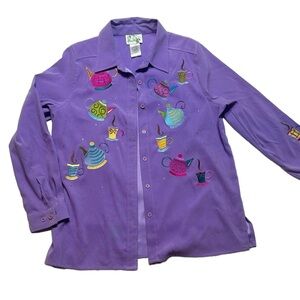 Vintage Quacker Factory Women's Embroidered Tea Party Shirt size M